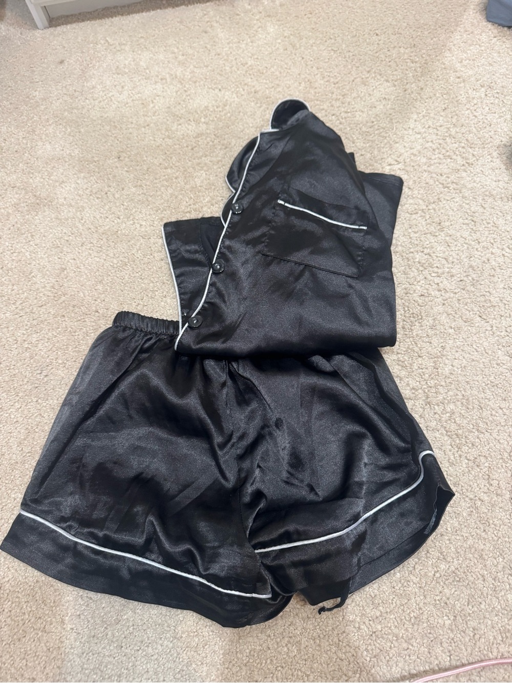 Target Black Satin Pajama Short Set with White Trim